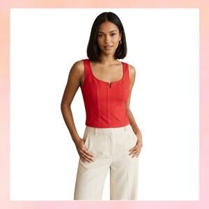 Vintage Cache Red Corset Style Crop Top - Notched Square Neck - Size 10
